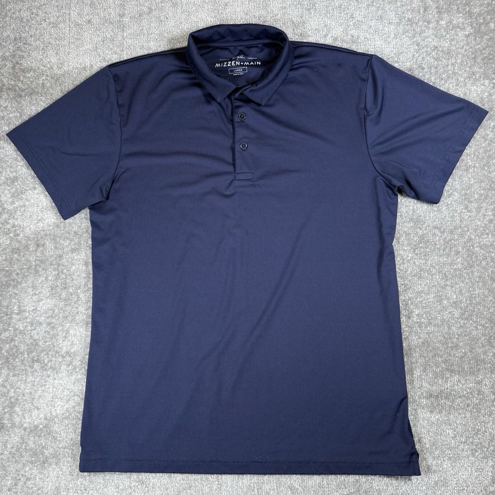 Mizzen + Main Polo Shirt Men's Large Navy Blue Performance Golf Short Sleeve